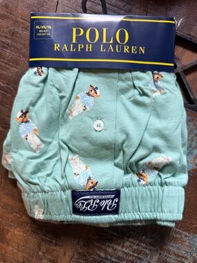 Ralph Lauren Men’s Mint Green Boxer Shorts with Bear Print
